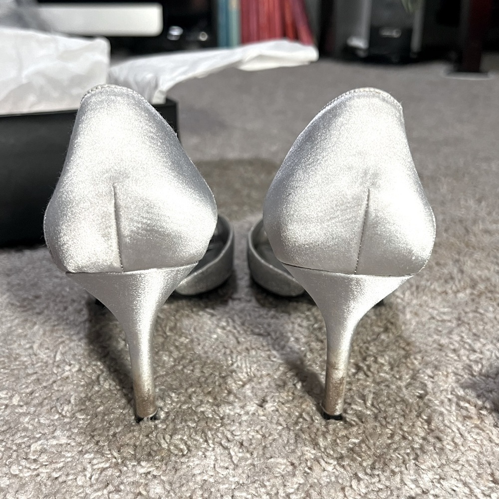 Nina Womens Peep Toe Stiletto Heel Glitter Silver Bridal Pumps Size 8 - Picture 4 of 4